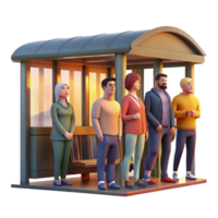 beautiful creative A hyperrealistic portrait of a diverse group of urban commuters waiting at a bus stop at dawn, soft golden light, photorealistic style premium png