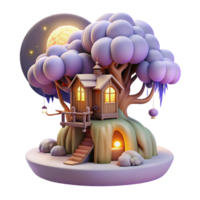 stunning abstract A whimsical treehouse nestled within the branches of a giant, glowing willow tree, overlooking a moonlit valley. Soft, ethereal moonlight. Dreamlike style 4K png