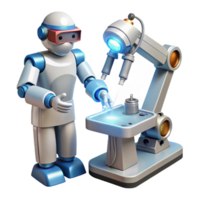 dramatic classic A robotic surgeon performing a delicate operation using microscopic nanobots, illuminated by focused beams of light. Photorealistic style authentic png