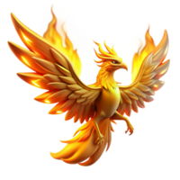 dramatic contemporary A majestic phoenix rising from the ashes, bathed in golden light. Intense, fiery lighting. Fantasy art style 4K png