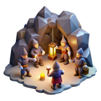 vibrant contemporary A group of dwarves mining for gems in a dimly lit cavern, illuminated by the glow of their lanterns. Realistic style, detailed textures high resolution png