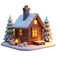 wonderful vintage A cozy log cabin in a snowy forest, warm firelight from within, rustic photography style high resolution png