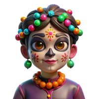 extraordinary traditional Portrait of a person with vibrant face paint inspired by Dia de los Muertos, lit by colorful string lights, in a folk art style 4K png