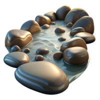 elegant creative A babbling brook flowing over smooth river stones, sunlight reflecting on the water's surface, with a calming, nature photography style high resolution png