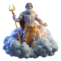 stunning traditional A powerful Zeus wielding a lightning bolt, standing atop Mount Olympus surrounded by swirling clouds. Classical style. Divine, glowing lighting authentic png