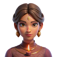 elegant creative Portrait of a young woman with intricate henna tattoos and a serene expression, lit by warm candlelight, in a traditional Indian art style high resolution png