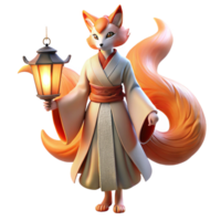 magnificent creative A cunning kitsune with nine flowing tails, transforming into a beautiful woman, under the light of a paper lantern. Ukiyo-e style exclusive png