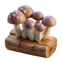 stunning creative A cluster of mushrooms growing on a log, earthy tones, soft diffused light, nature photography style authentic png