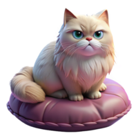 vibrant traditional A grumpy Persian cat perched on a velvet cushion, illuminated by a soft, ambient light, in a photorealistic style high quality png