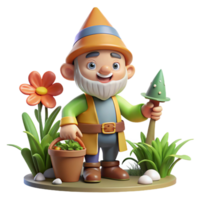 wonderful abstract A whimsical gnome with a pointed hat and a cheerful smile, tending to a magical garden. Warm, inviting lighting. Children's book illustration style detailed png