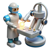 wonderful artistic A robotic surgeon performing a delicate operation using microscopic nanobots, illuminated by focused beams of light. Photorealistic style high quality png