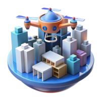 magnificent minimalist A drone delivering a package in a futuristic city, aerial perspective, dynamic lighting authentic png