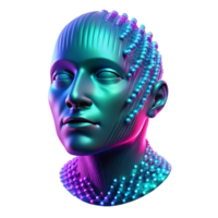 vibrante contemporâneo uma em cascata torrente do binário código formando a forma do uma humano face, iluminado de pulsante néon luz dentro tons do turquesa e magenta. synthwave estilo, abstrato arte autêntico png