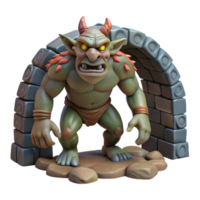 wonderful modern A fearsome troll with craggy skin and tusks, lurking beneath a stone bridge. Dark, shadowy lighting. Scandinavian folklore style original png