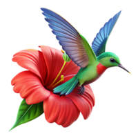 impressive artistic A vibrant hummingbird hovering over a bright red hibiscus flower, wings a blur of motion, captured in macro detail. Photorealistic style genuine png