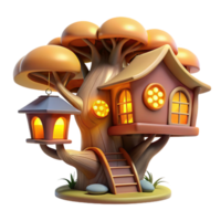dramatic abstract A whimsical treehouse nestled in the branches of a giant tree, glowing windows, warm and inviting style genuine png