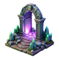 stunning minimalist A mystical portal shimmering with iridescent light opening amidst ancient ruins, in a dramatic, fantasy art style high quality png