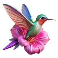 magnificent artistic A tiny hummingbird hovering near a vibrant fuchsia flower, macro photography style, sharp focus on the bird's iridescent feathers premium png