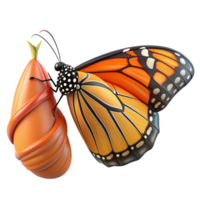 serene abstract A monarch butterfly emerging from its chrysalis, vibrant orange and black wings, soft natural light, macro photography style detailed png