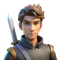 wonderful modern Portrait of a young man with a determined expression, holding a sword, lit by dramatic, contrasting light, in a heroic fantasy style original png