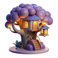 extraordinary modern A whimsical treehouse nestled within the branches of a giant, glowing tree. Soft, twilight lighting. Storybook style high resolution png