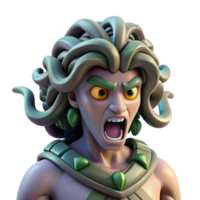 extraordinary creative A fierce gorgon with snake hair and a petrifying gaze, turning a warrior to stone. Dramatic, high-contrast lighting. Mythological style high quality png