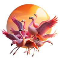 wonderful artistic A flock of flamingos taking flight against a vibrant sunrise, dramatic lighting, dynamic and energetic style detailed png