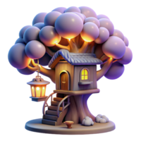 stunning abstract A whimsical treehouse nestled within the branches of a giant, glowing tree. Soft, twilight lighting. Storybook style genuine png