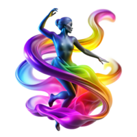 dramatic minimalist A swirling vortex of colorful smoke forming the silhouette of a dancing woman, illuminated by neon lights, in a vibrant, abstract art style professional png