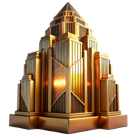 elegant contemporary An art deco skyscraper with gold accents and geometric patterns, bathed in the warm glow of a golden hour sunset. Art Deco style, realistic rendering, cinematic lighting original png