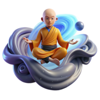 magnificent classic A serene, meditating monk levitating amidst a swirling nebula, bathed in soft, celestial light, in a realistic, spiritual art style detailed png