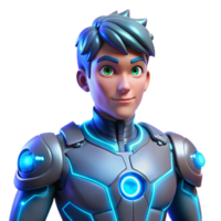 impressive rustic A cyborg with glowing blue circuitry visible beneath their synthetic skin, in a dynamic, anime style premium png