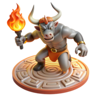 stunning minimalist A powerful minotaur with the head of a bull and the body of a man, charging through a labyrinth. Dramatic, torch-lit lighting. Mythological style professional png
