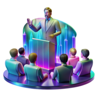vibrant artistic A holographic projection of a political leader addressing a crowd, distorted visuals, glitch art style, vibrant neon colors, dramatic lighting genuine png