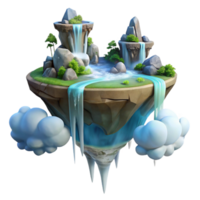 elegant abstract A floating island with waterfalls cascading down the sides, ethereal light, fantasy art style detailed png