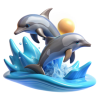 serene vintage A playful group of dolphins leaping out of the ocean waves, illuminated by the bright midday sun, in a photorealistic style exclusive png