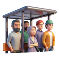 dramatic abstract A hyperrealistic portrait of a diverse group of urban commuters waiting at a bus stop at dawn, soft golden light, photorealistic style original png