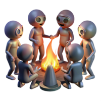 vibrant classic A group of genetically modified humans with glowing skin and unusual features, gathered around a bonfire, illuminated by the flickering firelight. Science fiction style detailed png