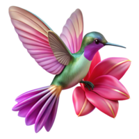 wonderful contemporary A hummingbird hovering near a vibrant fuchsia flower, wings blurred in motion, soft focus, Impressionist style detailed png