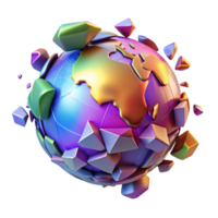 stunning vintage A holographic projection of planet Earth shattering into fragments, vibrant colors, digital art style authentic png