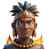 extraordinary rustic Portrait of a tribal warrior with elaborate face paint and headdress, lit by the flickering light of a campfire, in a stylized, ethnographic art style genuine png