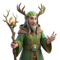 stunning contemporary A wise druid with intricate tattoos and antler headdress, performing a ritual in a sacred grove. Soft, dappled forest lighting. Celtic mythology style exclusive png