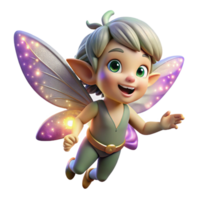 wonderful contemporary A playful pixie with iridescent wings and a mischievous grin, sprinkling fairy dust, lit by glowing particles. Anime style genuine png