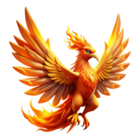 vibrant abstract A majestic phoenix rising from the ashes, bathed in golden light. Intense, fiery lighting. Fantasy art style premium png