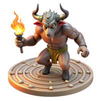 impressive abstract A fearsome minotaur with the head of a bull and the body of a man, charging through a labyrinth, lit by torches. Greek mythology style authentic png