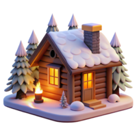 impressive creative A cozy log cabin in a snowy forest, warm firelight from within, rustic photography style authentic png