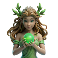 vibrant abstract A serene dryad with bark-like skin and flowing vine hair, cradling a glowing orb of emerald light. Soft, dappled forest lighting. Pre-Raphaelite style original png