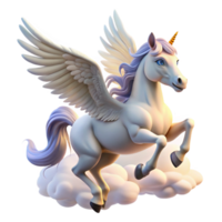 impressive artistic A graceful pegasus soaring through the clouds, illuminated by sunlight, in a majestic fantasy style authentic png