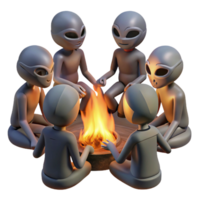 beautiful creative A group of genetically modified humans with glowing skin and unusual features, gathered around a bonfire, illuminated by the flickering firelight. Science fiction style genuine png