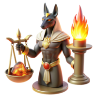 impressive creative A benevolent Anubis weighing a heart against a feather, in the Hall of Judgment, lit by ethereal flames, in an ancient Egyptian style 4K png